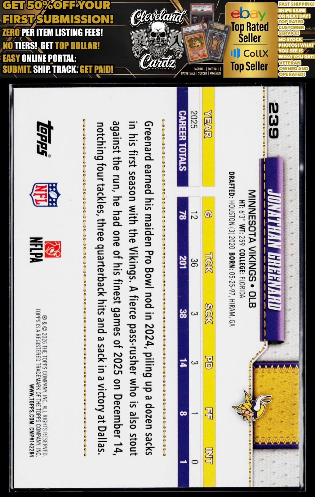 2026 Topps Flagship #239 Jonathan Greenard Football Leather Foil