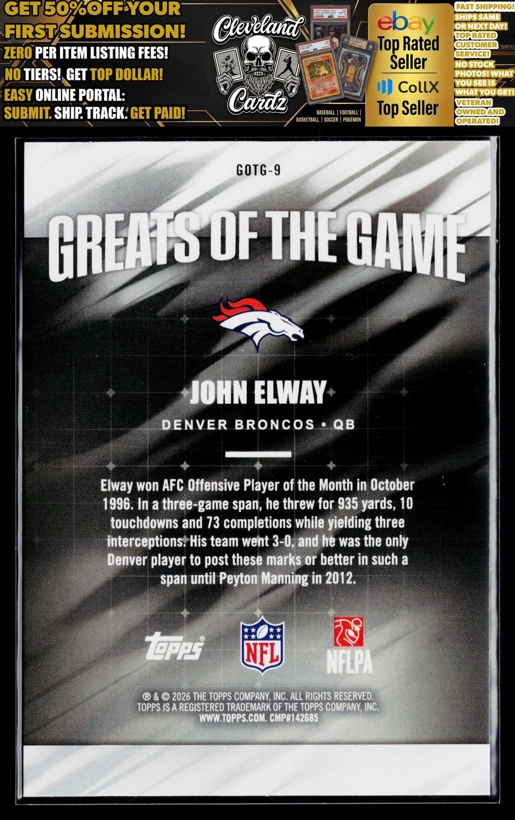 2026 Topps Flagship #GOTG-9 John Elway Greats of the Game
